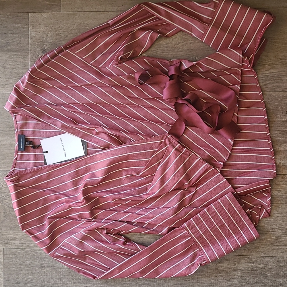 Red blouse with white stripes